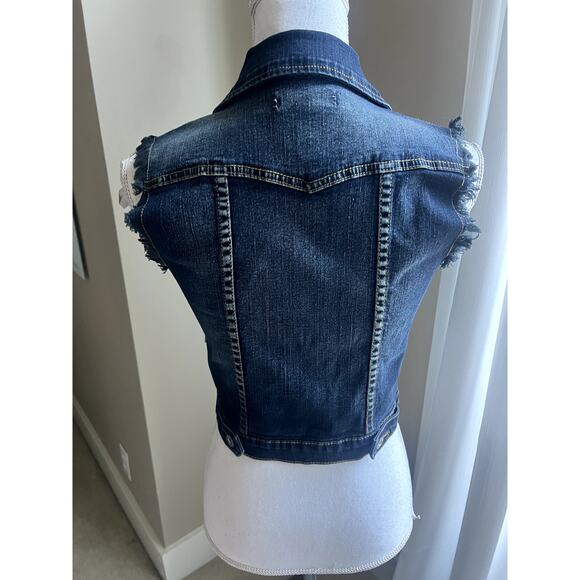 NWT Judy Blue distressed denim jean vest jacket size S - Picture 3 of 6